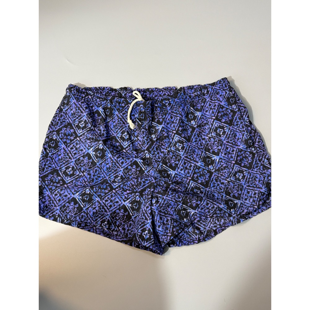 Vintage 90s Athletic Works Blue Black Geometric Swim Trunks Mesh Lined M